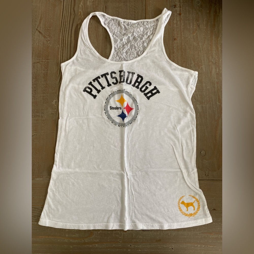 VS Pink Pittsburgh Steelers lace and rhinestone tank
